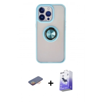MARSİLYAN™- iPhone 13 Pro Max Kılıf Yörünge Çizgi - Siyah Bilvis 5in1 5D Magic Hayalet Cam Ekran Koruyucu + Renkli Kamera Lens Koruma Cam - TU