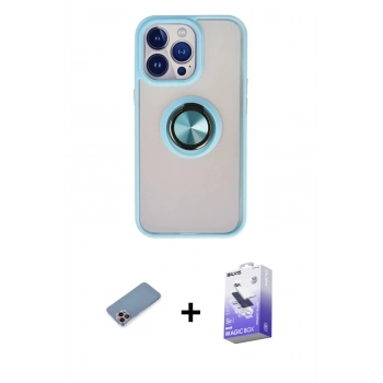 MARSİLYAN™- iPhone 13 Pro Max Kılıf Yörünge Çizgi - Siyah Bilvis 5in1 5D Magic Hayalet Cam Ekran Koruyucu + Shine Kamera Lens Koruma Cam - PE