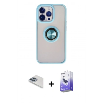 MARSİLYAN™- iPhone 13 Pro Max Kılıf Yörünge Çizgi - Siyah Bilvis 5in1 5D Magic Hayalet Cam Ekran Koruyucu + Pers Alüminyum Kamera Lens - SABE