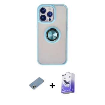 MARSİLYAN™- iPhone 13 Pro Max Kılıf Yörünge Çizgi - Siyah Bilvis 5in1 5D Magic Hayalet Cam Ekran Koruyucu + Shine Kamera Lens Koruma Cam - GI