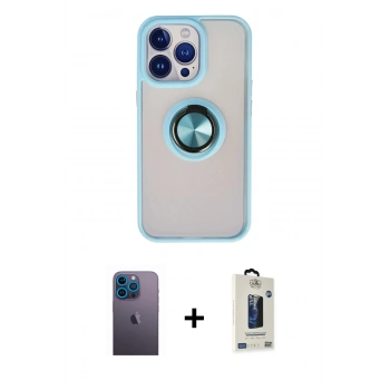 MARSİLYAN™- iPhone 13 Pro Max Kılıf Yörünge Çizgi - Siyah Bilvis Hayalet Cam Ekran Koruyucu + Neon Fosforlu Kamera Lens - MI
