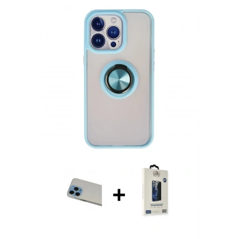 MARSİLYAN™- iPhone 13 Pro Max Kılıf Yörünge Çizgi - Siyah Bilvis Hayalet Cam Ekran Koruyucu + Rainbow Kamera Lens Koruma Cam - MI