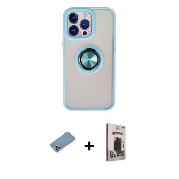 MARSİLYAN™- iPhone 13 Pro Max Kılıf Yörünge Çizgi - Siyah Bilvis Hayalet Cam Ekran Koruyucu + Shine Kamera Lens Koruma Cam - PE