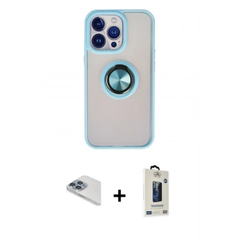 MARSİLYAN™- iPhone 13 Pro Max Kılıf Yörünge Çizgi - Siyah Bilvis Hayalet Cam Ekran Koruyucu + Pers Alüminyum Kamera Lens - SABE