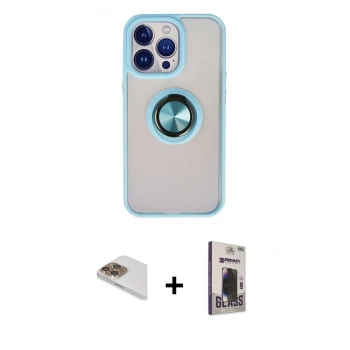 MARSİLYAN™- iPhone 13 Pro Max Kılıf Yörünge Çizgi - Siyah Bilvis Hayalet Cam Ekran Koruyucu + Pers Alüminyum Kamera Lens - GD