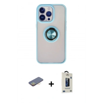 MARSİLYAN™- iPhone 13 Pro Max Kılıf Yörünge Çizgi - Siyah Bilvis Hayalet Cam Ekran Koruyucu + Renkli Kamera Lens Koruma Cam - SI