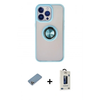 MARSİLYAN™- iPhone 13 Pro Max Kılıf Yörünge Çizgi - Siyah Bilvis Hayalet Cam Ekran Koruyucu + Shine Kamera Lens Koruma Cam - GI