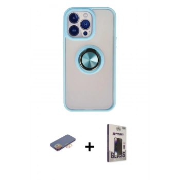 MARSİLYAN™- iPhone 13 Pro Max Kılıf Yörünge Çizgi - Siyah Bilvis Hayalet Cam Ekran Koruyucu + Renkli Kamera Lens Koruma Cam - TU