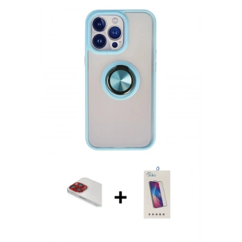 MARSİLYAN™- iPhone 13 Pro Max Kılıf Yörünge Çizgi - Siyah Joko 5D Cam + Pers Alüminyum Kamera Lens - KI