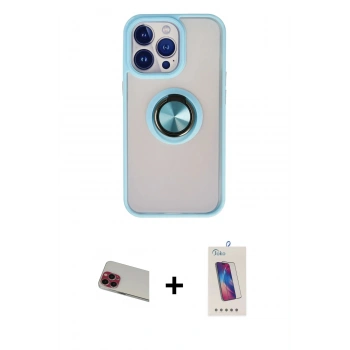 MARSİLYAN™- iPhone 13 Pro Max Kılıf Yörünge Çizgi - Siyah Joko 5D Cam + Rainbow Kamera Lens Koruma Cam - KI