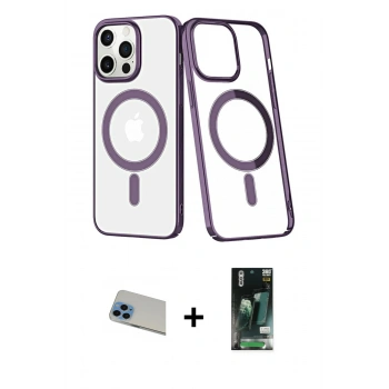 MARSİLYAN™- iPhone 13 Pro Max Kılıf Yörünge Minimal - Şeffaf 360 Full Body Arka Koruyucu + Rainbow Kamera Lens Koruma Cam - MI