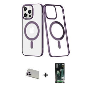 MARSİLYAN™- iPhone 13 Pro Max Kılıf Yörünge Minimal - Şeffaf 360 Full Body Arka Koruyucu + Rainbow Kamera Lens Koruma Cam - MR