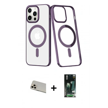 MARSİLYAN™- iPhone 13 Pro Max Kılıf Yörünge Minimal - Şeffaf 360 Full Body Arka Koruyucu + Rainbow Kamera Lens Koruma Cam - REGD