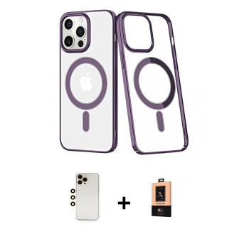 MARSİLYAN™- iPhone 13 Pro Max Kılıf Yörünge Minimal - Şeffaf Maxco Cam Ekran Koruyucu + Shine Kamera Lens - GD