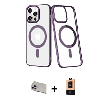 MARSİLYAN™- iPhone 13 Pro Max Kılıf Yörünge Minimal - Şeffaf Maxco Cam Ekran Koruyucu + Rainbow Kamera Lens Koruma Cam - MR