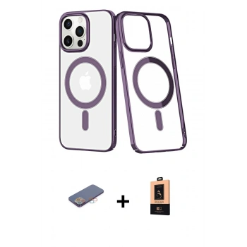 MARSİLYAN™- iPhone 13 Pro Max Kılıf Yörünge Minimal - Şeffaf Maxco Cam Ekran Koruyucu + Renkli Kamera Lens Koruma Cam - PE