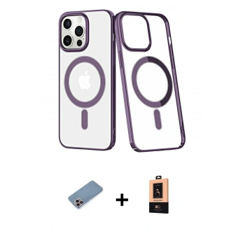 MARSİLYAN™- iPhone 13 Pro Max Kılıf Yörünge Minimal - Şeffaf Maxco Cam Ekran Koruyucu + Shine Kamera Lens Koruma Cam - PE