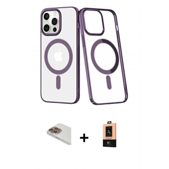 MARSİLYAN™- iPhone 13 Pro Max Kılıf Yörünge Minimal - Şeffaf Maxco Cam Ekran Koruyucu + Pers Alüminyum Kamera Lens - GD