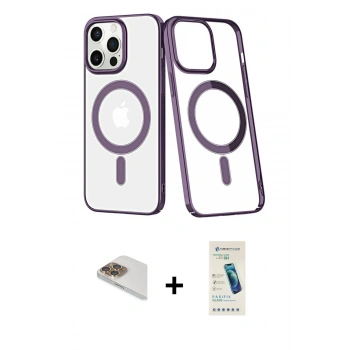 MARSİLYAN™- iPhone 13 Pro Max Kılıf Yörünge Minimal - Şeffaf Pasifik Cam Ekran Koruyucu + Pers Alüminyum Kamera Lens - GD