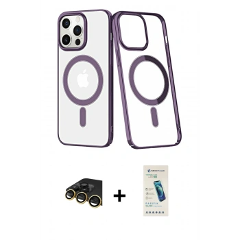 MARSİLYAN™- iPhone 13 Pro Max Kılıf Yörünge Minimal - Şeffaf Pasifik Cam Ekran Koruyucu + Raze Metal Kamera Lens - GD
