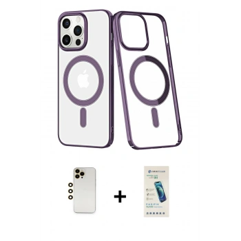 MARSİLYAN™- iPhone 13 Pro Max Kılıf Yörünge Minimal - Şeffaf Pasifik Cam Ekran Koruyucu + Shine Kamera Lens - GD