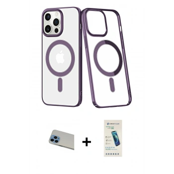 MARSİLYAN™- iPhone 13 Pro Max Kılıf Yörünge Minimal - Şeffaf Pasifik Cam Ekran Koruyucu + Rainbow Kamera Lens Koruma Cam - MI