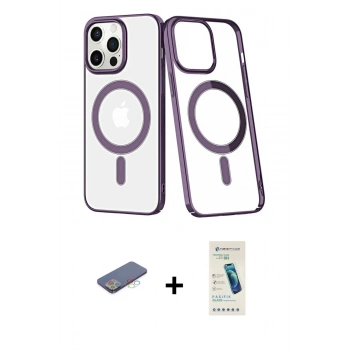 MARSİLYAN™- iPhone 13 Pro Max Kılıf Yörünge Minimal - Şeffaf Pasifik Cam Ekran Koruyucu + Renkli Kamera Lens Koruma Cam - MI
