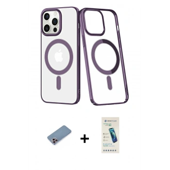 MARSİLYAN™- iPhone 13 Pro Max Kılıf Yörünge Minimal - Şeffaf Pasifik Cam Ekran Koruyucu + Shine Kamera Lens Koruma Cam - PE