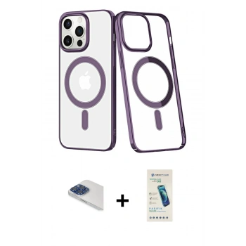 MARSİLYAN™- iPhone 13 Pro Max Kılıf Yörünge Minimal - Şeffaf Pasifik Cam Ekran Koruyucu + Pers Alüminyum Kamera Lens - LT