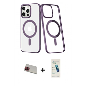 MARSİLYAN™- iPhone 13 Pro Max Kılıf Yörünge Minimal - Şeffaf Pasifik Cam Ekran Koruyucu + Rainbow Kamera Lens Koruma Cam - KI