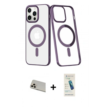 MARSİLYAN™- iPhone 13 Pro Max Kılıf Yörünge Minimal - Şeffaf Pasifik Cam Ekran Koruyucu + Rainbow Kamera Lens Koruma Cam - REGD
