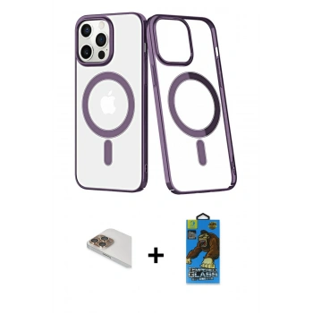 MARSİLYAN™- iPhone 13 Pro Max Kılıf Yörünge Minimal - Siyah 18D Cam Ekran Koruyucu + Pers Alüminyum Kamera Lens - GD