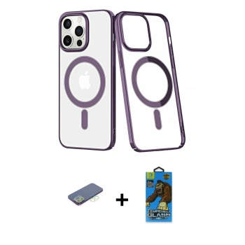 MARSİLYAN™- iPhone 13 Pro Max Kılıf Yörünge Minimal - Siyah 18D Cam Ekran Koruyucu + Renkli Kamera Lens Koruma Cam - YL