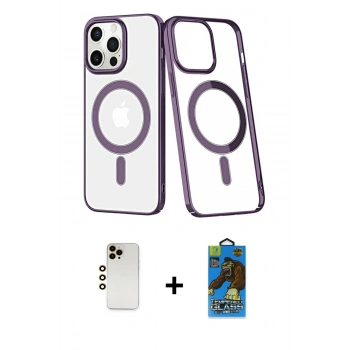 MARSİLYAN™- iPhone 13 Pro Max Kılıf Yörünge Minimal - Siyah 18D Cam Ekran Koruyucu + Shine Kamera Lens - GD