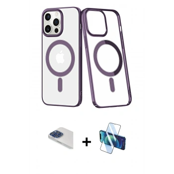 MARSİLYAN™- iPhone 13 Pro Max Kılıf Yörünge Minimal - Siyah 3D Antistatik Cam Ekran Koruyucu + Pers Alüminyum Kamera Lens - LT
