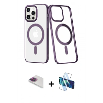 MARSİLYAN™- iPhone 13 Pro Max Kılıf Yörünge Minimal - Siyah 3D Antistatik Cam Ekran Koruyucu + Pers Alüminyum Kamera Lens - GI