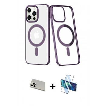MARSİLYAN™- iPhone 13 Pro Max Kılıf Yörünge Minimal - Siyah 3D Antistatik Cam Ekran Koruyucu + Rainbow Kamera Lens Koruma Cam - BZ