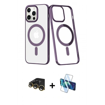MARSİLYAN™- iPhone 13 Pro Max Kılıf Yörünge Minimal - Siyah 3D Antistatik Cam Ekran Koruyucu + Raze Metal Kamera Lens - GD