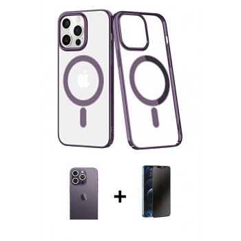 MARSİLYAN™- iPhone 13 Pro Max Kılıf Yörünge Minimal - Siyah 3D Antistatik Hayalet Cam Ekran Koruyucu + Neon Fosforlu Kamera Lens - BZ