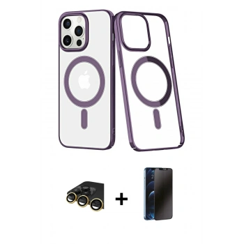 MARSİLYAN™- iPhone 13 Pro Max Kılıf Yörünge Minimal - Siyah 3D Antistatik Hayalet Cam Ekran Koruyucu + Raze Metal Kamera Lens - GD