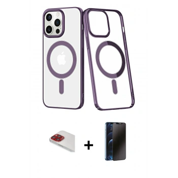 MARSİLYAN™- iPhone 13 Pro Max Kılıf Yörünge Minimal - Siyah 3D Antistatik Hayalet Cam Ekran Koruyucu + Pers Alüminyum Kamera Lens - KI