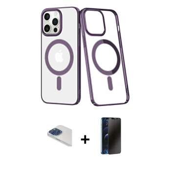 MARSİLYAN™- iPhone 13 Pro Max Kılıf Yörünge Minimal - Siyah 3D Antistatik Hayalet Cam Ekran Koruyucu + Pers Alüminyum Kamera Lens - LT