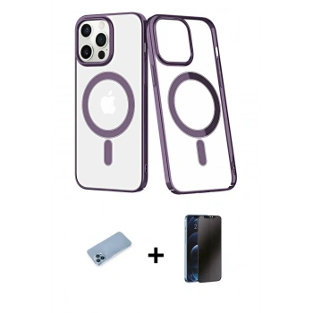 MARSİLYAN™- iPhone 13 Pro Max Kılıf Yörünge Minimal - Siyah 3D Antistatik Hayalet Cam Ekran Koruyucu + Shine Kamera Lens Koruma Cam - MI