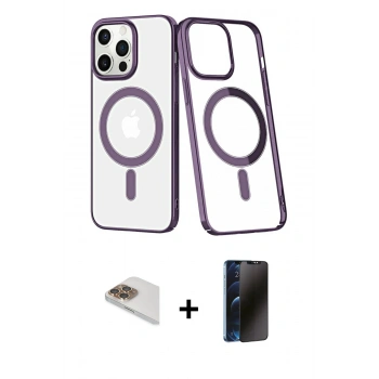 MARSİLYAN™- iPhone 13 Pro Max Kılıf Yörünge Minimal - Siyah 3D Antistatik Hayalet Cam Ekran Koruyucu + Pers Alüminyum Kamera Lens - GD