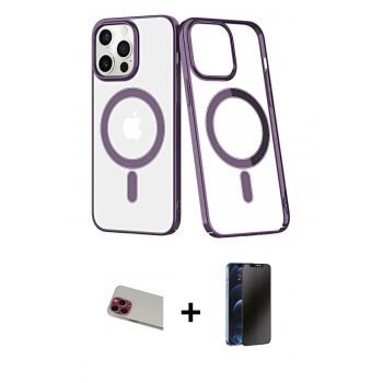 MARSİLYAN™- iPhone 13 Pro Max Kılıf Yörünge Minimal - Siyah 3D Antistatik Hayalet Cam Ekran Koruyucu + Rainbow Kamera Lens Koruma Cam - KI