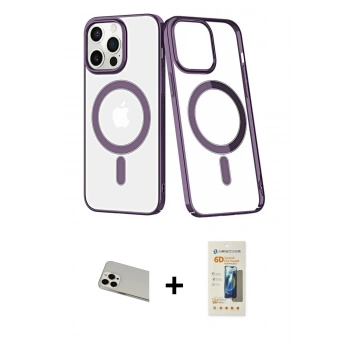 MARSİLYAN™- iPhone 13 Pro Max Kılıf Yörünge Minimal - Siyah 6D Mat Seramik Hayalet Nano Ekran Koruyucu + Rainbow Kamera Lens Koruma Cam - BZ
