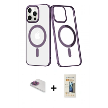 MARSİLYAN™- iPhone 13 Pro Max Kılıf Yörünge Minimal - Siyah 6D Mat Seramik Hayalet Nano Ekran Koruyucu + Pers Alüminyum Kamera Lens - GI