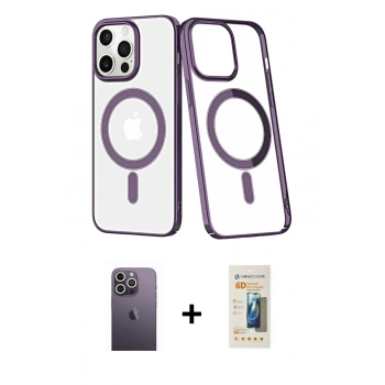MARSİLYAN™- iPhone 13 Pro Max Kılıf Yörünge Minimal - Siyah 6D Mat Seramik Hayalet Nano Ekran Koruyucu + Neon Fosforlu Kamera Lens - BZ
