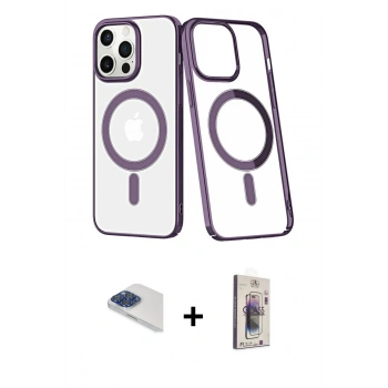 MARSİLYAN™- iPhone 13 Pro Max Kılıf Yörünge Minimal - Siyah Bilvis 3D Cam Ekran Koruyucu + Pers Alüminyum Kamera Lens - LT