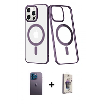 MARSİLYAN™- iPhone 13 Pro Max Kılıf Yörünge Minimal - Siyah Bilvis 3D Cam Ekran Koruyucu + Neon Fosforlu Kamera Lens - MI